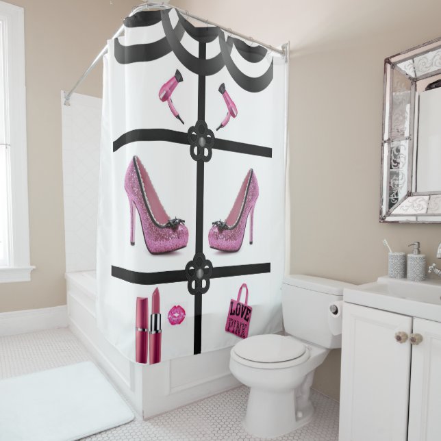 Pink black white showercurtain shower curtain (In Situ)