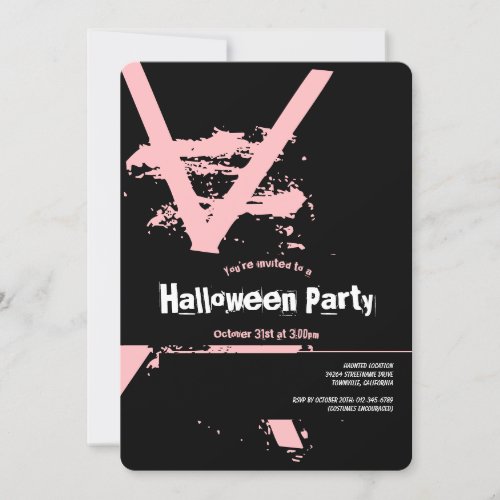 Pink Black White Skull Back Halloween Party Invitation