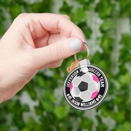 Pink Black  White Soccer  Keychain