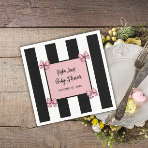 Pink, Black & White Stripe Coquette Baby Shower Napkins