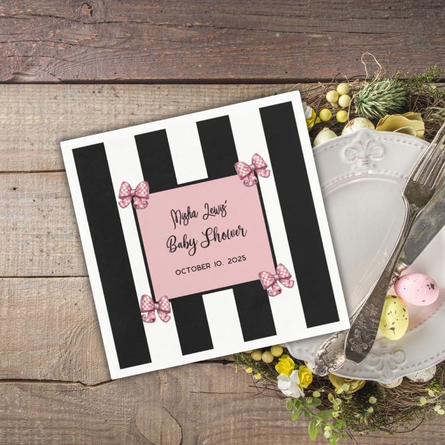 Pink, Black & White Stripe Coquette Baby Shower Napkins (Creator Uploaded)