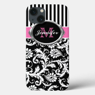 Pink, Black, White Striped Damask iPad Air Case