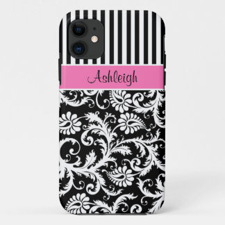 Pink, Black, White Striped Damask iPhone 5 Case