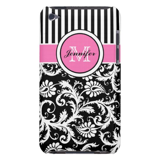 Pink, Black, White Striped Damask iPod Touch Case