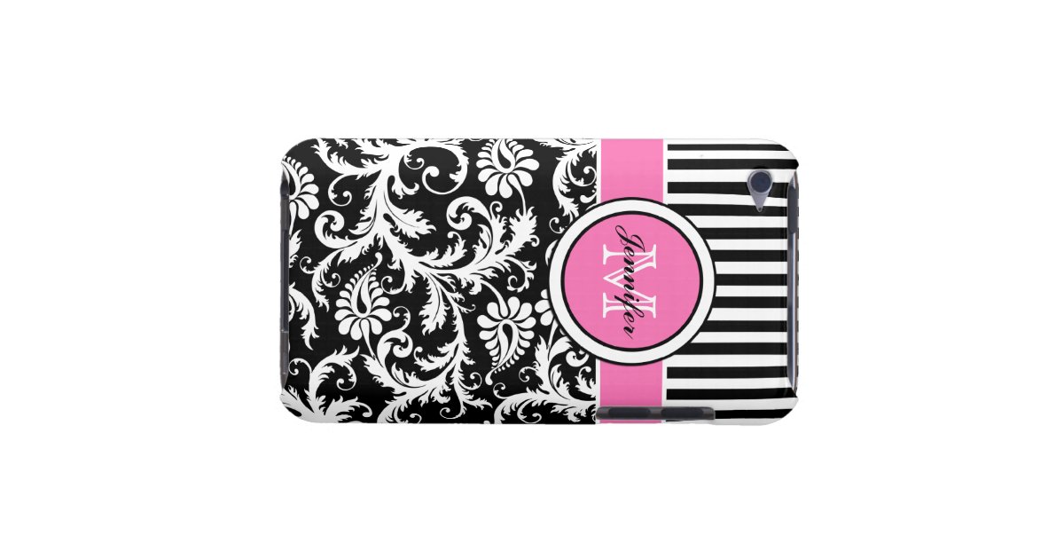 Pink, Black, White Striped Damask iPod Touch Case
