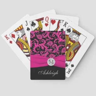 Pink Black White Striped Damask Playing Cards