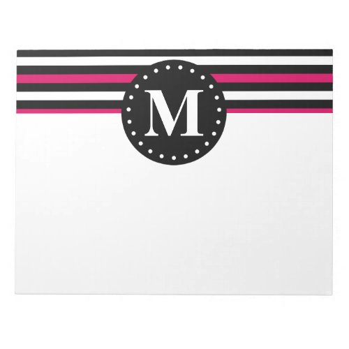 Pink Black White Striped Pattern Monogram Notepad