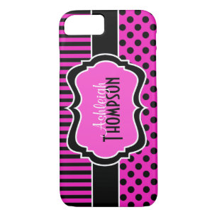 Pink Black White Striped Polka Dots iPhone 7 Case