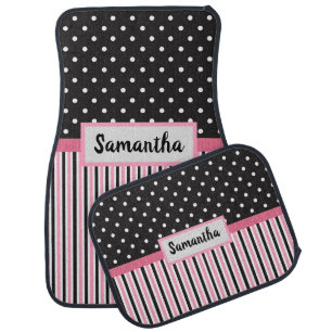 Pink Black White Stripes And Black White PolkaDots Car Floor Mat