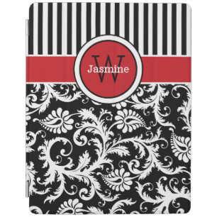 Pink Black White Stripes, Damask iPad 2/3/4 Cover