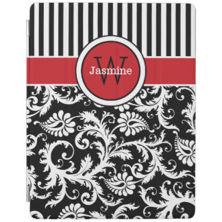 Pink Black White Stripes, Damask iPad 2/3/4 Cover