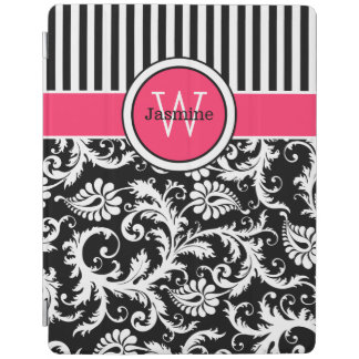 Pink Black White Stripes, Damask iPad 2/3/4 Cover