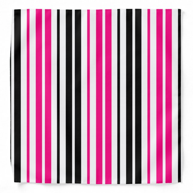 Pink Black White Stripes Pattern Design  Bandana (Front)