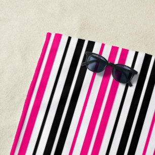 Pink Black White Stripes Pattern Design  Beach Towel