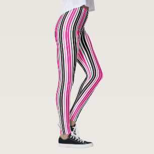 Pink Black White Stripes Pattern Design  Leggings