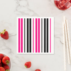 Pink Black White Stripes Pattern Design  Napkins