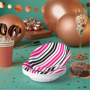 Pink Black White Stripes Pattern Design Paper Bowls