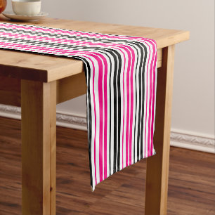 Pink Black White Stripes Pattern Design  Short Table Runner