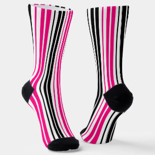 Pink Black White Stripes Pattern Design Socks