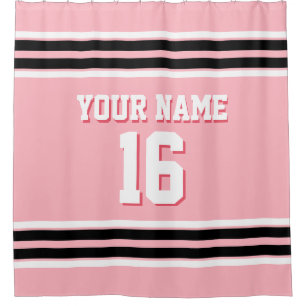 Pink Black White Stripes Sports Jersey Shower Curtain