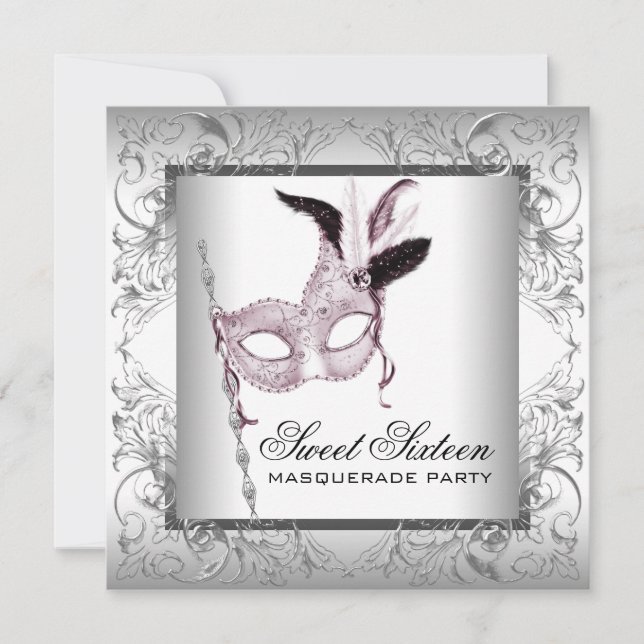 Pink Black White Sweet 16 Masquerade Party Invitation (Front)