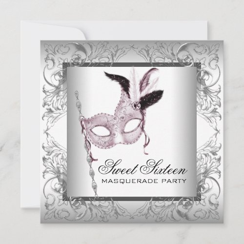 Pink Black White Sweet 16 Masquerade Party Personalized Announcements