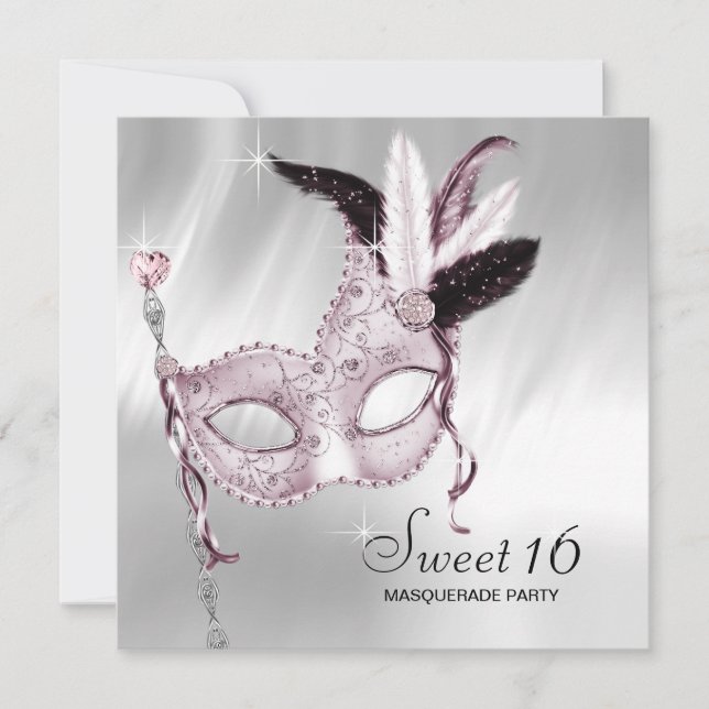 Pink Black White Sweet 16 Masquerade Party Invitation (Front)