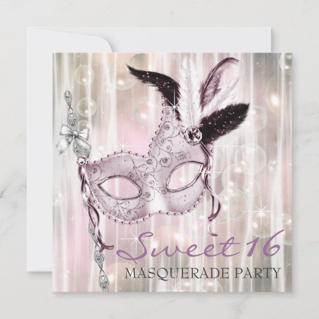 Pink Black White Sweet 16 Masquerade Party Invitation (Front)