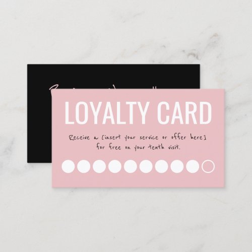Pink Black White Ten Visits Loyalty Punch Card