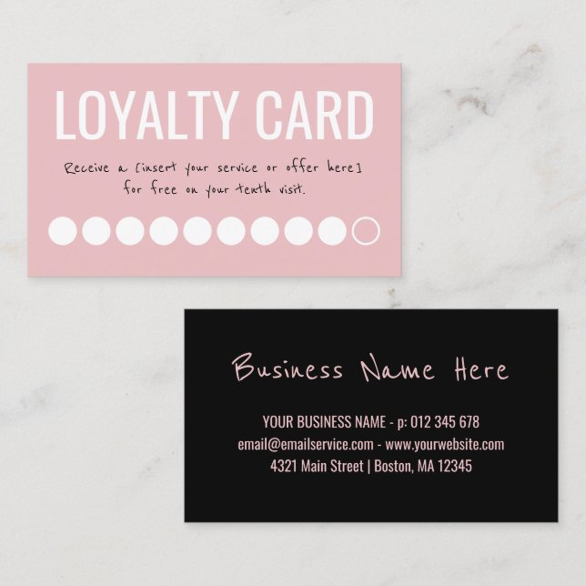 Pink Black White Ten Visits Loyalty Punch Card (Front/Back)