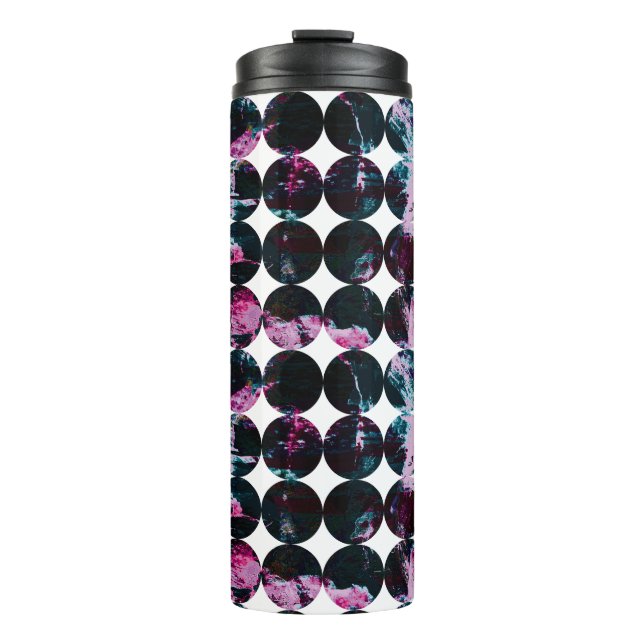 Pink Black White Texture Circle Pattern Art. Thermal Tumbler (Front)