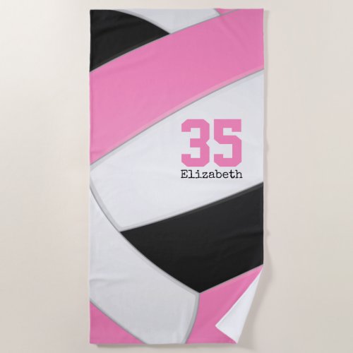 pink black white volleyball girls sports custom beach towel