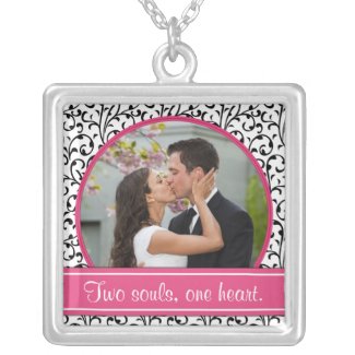 Pink, Black, White Wedding Photo Template Necklace
