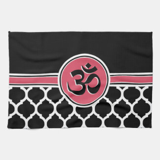 Pink Black White Yoga Symbol Kitchen Towel