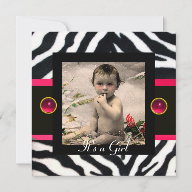 PINK BLACK WHITE ZEBRA FUR Monogram Photo Template (Front)