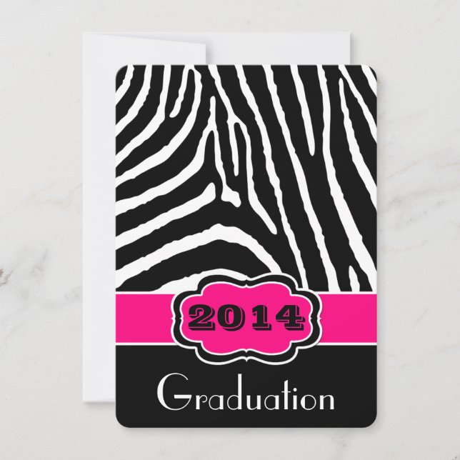 Pink, Black, White Zebra Print Graduation Invite (Front)
