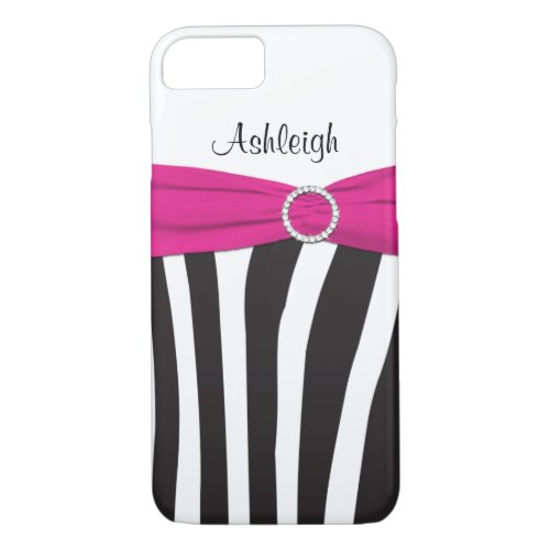 Pink Black White Zebra Striped iPhone 7 Case