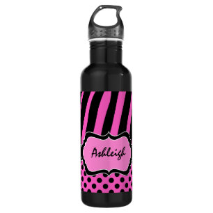 Pink, Black, White Zebra Stripes Stainless Steel Water Bottle