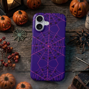 Pink Black Widow Spider Web Art Halloween Pattern iPhone 17 Case