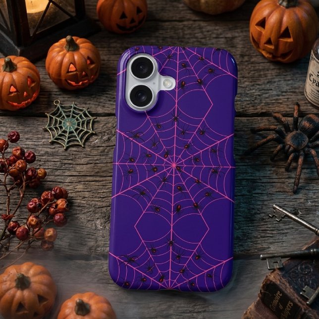 Pink Black Widow Spider Web Art Halloween Pattern iPhone Case (Creator Uploaded)