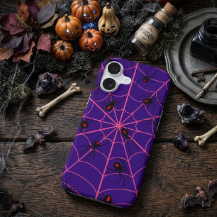 Pink Black Widow Spider Web Art Halloween Pattern iPhone 17 Case