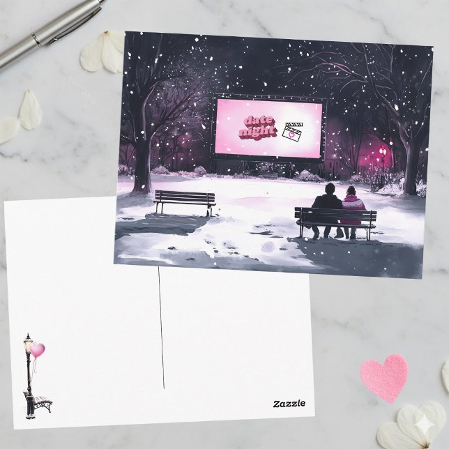 Pink Black Winter Scene Date Night Valentine's Day Postcard (Creator Uploaded)