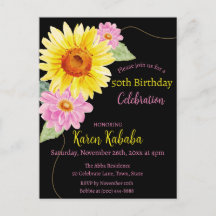 Pink Black Yellow Sunflower Modern Flower Birthday