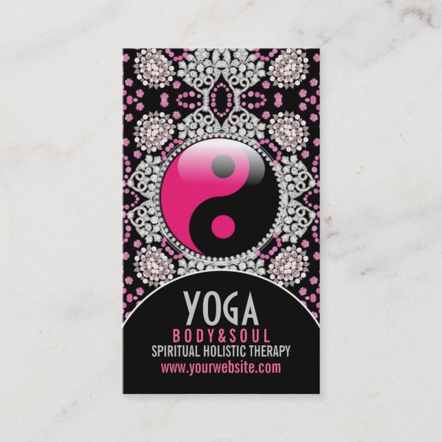 Pink Black YinYang Yoga Balance Business Cards (Front)