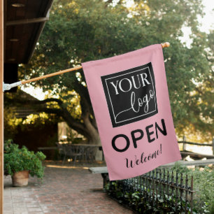 Pink Black Your Logo Open Welcome House Flag