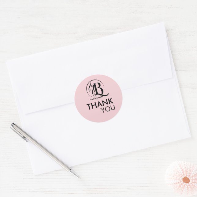 Pink Black Your Logo Thank You Classic Round Sticker (Envelope)