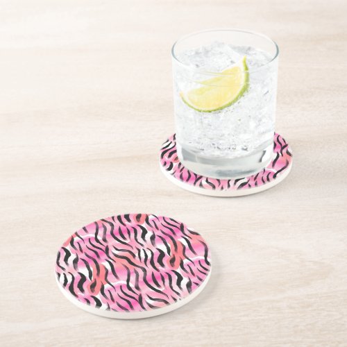 Pink Black Zebra Animal Print Coaster