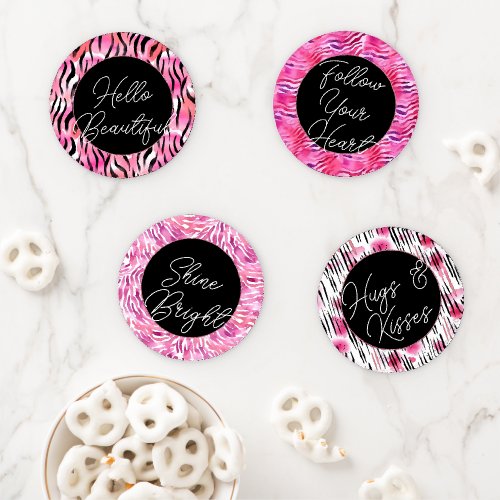 Pink Black Zebra Animal Print Coaster Set