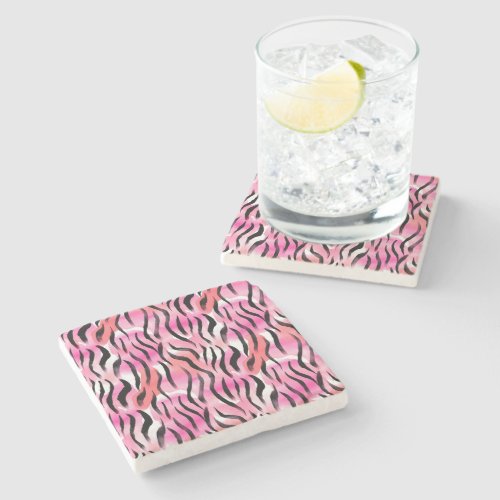 Pink Black Zebra Animal Print Stone Coaster