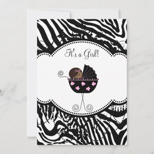 Pink Black Zebra Baby Girl Shower Invitations